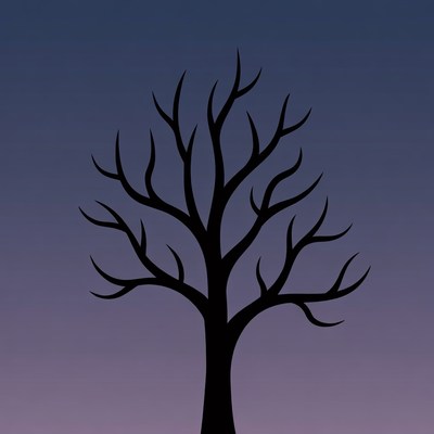 Black Silhouette Tree on Purple Background