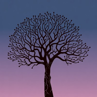 Silhouette tree with round fruits