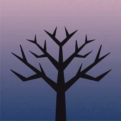 Black Silhouette Tree on Purple Gradient