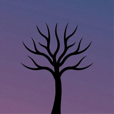 Black Silhouette Tree on Purple Background