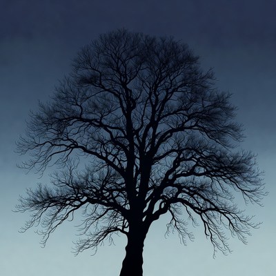 Silhouette of Bare Tree at Night