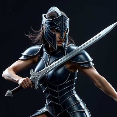 Female warrior in armor holding sword