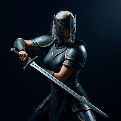 Blonde female warrior holding sword