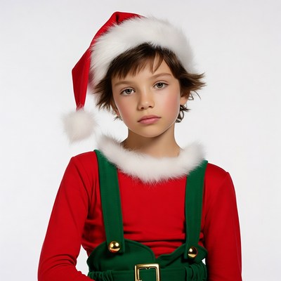 Boy in green elf costume