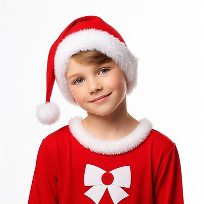 Boy wearing Santa hat and suit