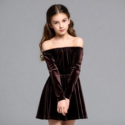 Girl in off-shoulder velvet dress