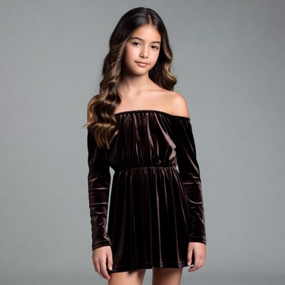 Girl in off-shoulder velvet dress