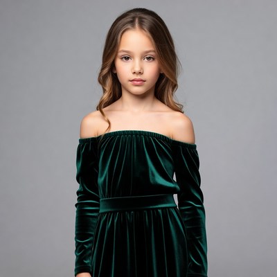 Girl in green off-shoulder velvet dress