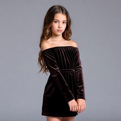 Young girl in off-shoulder velvet dress