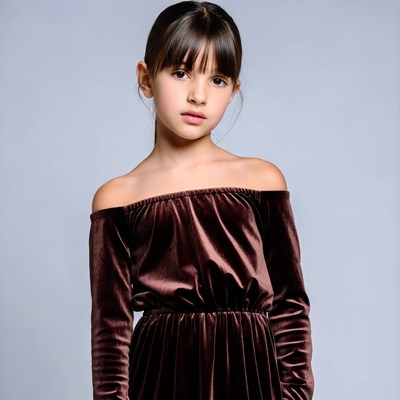 Girl in burgundy off-shoulder dress