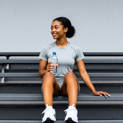 African-American woman holding water bottle