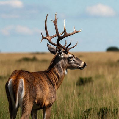 Buck with large antlers in field