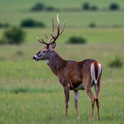 White-tailed deer in green field