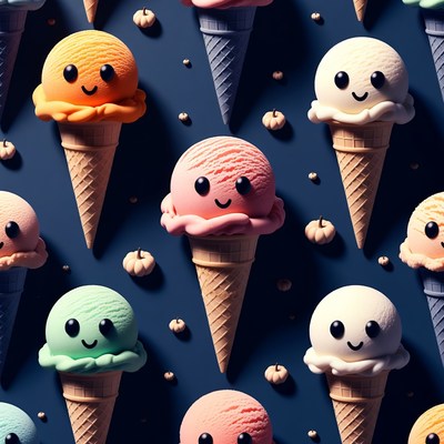 Cute colorful ice cream cones with pumpkins