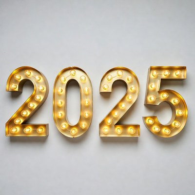Glowing 2025 Gold Marquee Sign