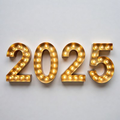 Glowing 2025 Golden Letters