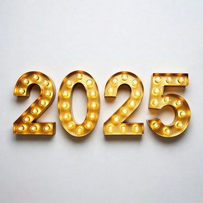 Glowing 2025 Numbers on White