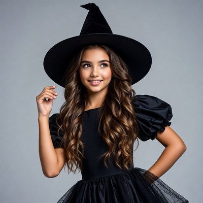 Girl in black witch costume