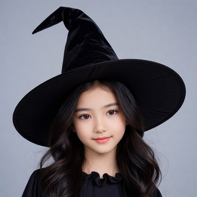 Asian girl wearing witch hat