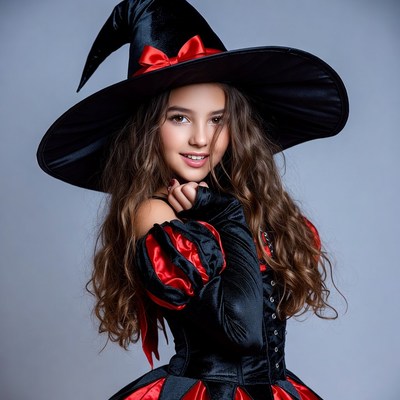 Girl in black witch hat costume