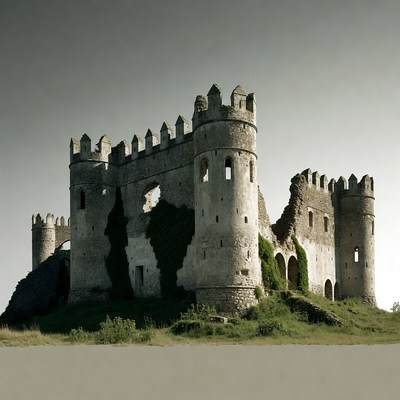 Ruined Medieval Castle Covered in Ivy