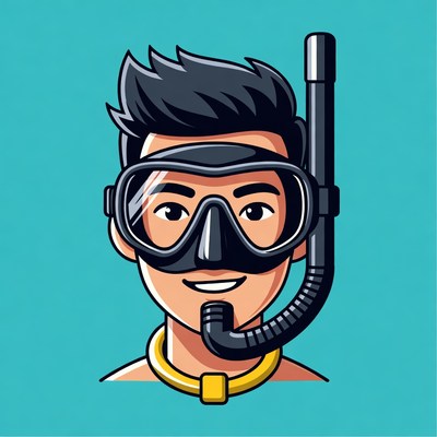 Cartoon Man Snorkeling