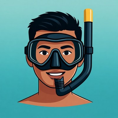 Asian man snorkeling illustration