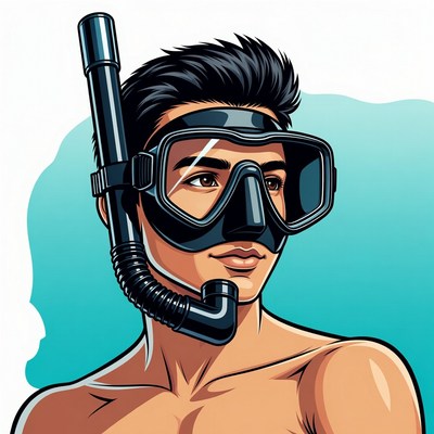 Man wearing snorkel mask