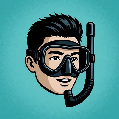 Cartoon man snorkeling with mask