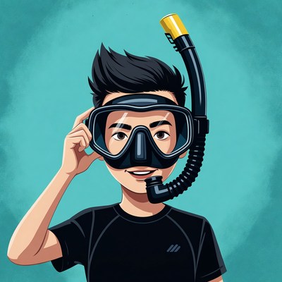 Asian boy snorkeling with hand salute