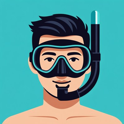 Asian man snorkeling illustration