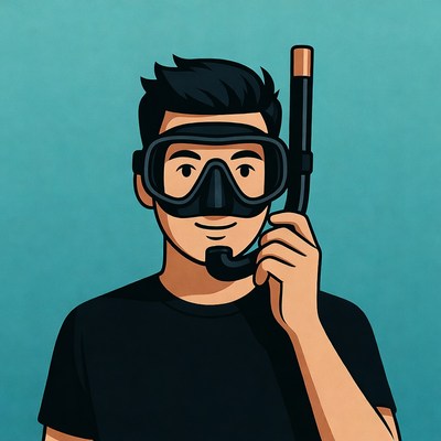 Cartoon man snorkeling with mask