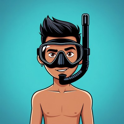 Cartoon man snorkeling with mask
