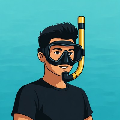 Cartoon man with snorkel mask