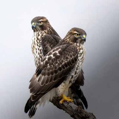 Two Red-Tailed Hawks on Branch