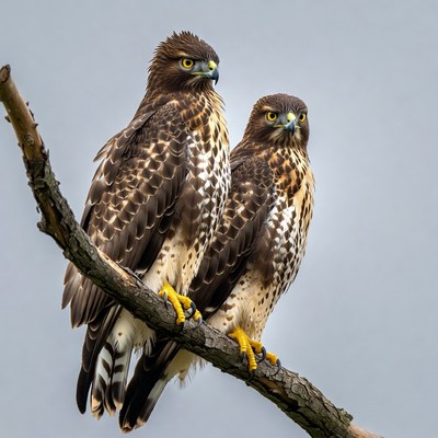 Two Red-tailed Hawks on Branch