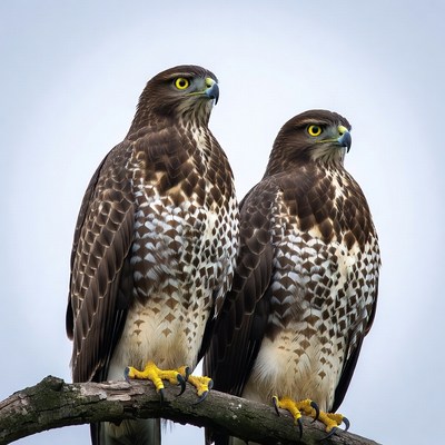 Two Red-tailed Hawks Perched Together