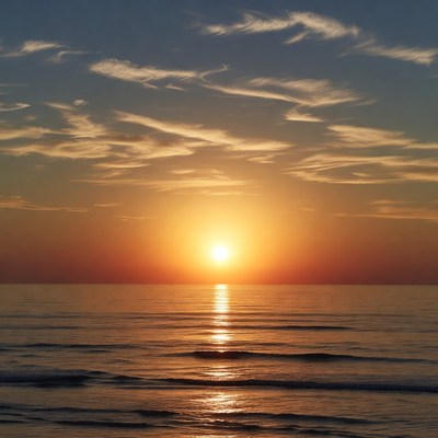 Sunset over calm ocean waves