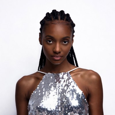 African-American woman in sequin dress