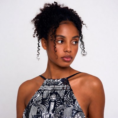 African-American woman in sequin dress