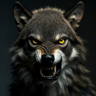 Growling Gray Wolf Closeup