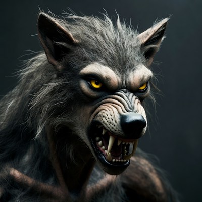 Growling Gray Werewolf Head