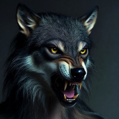 Growling Gray Wolf Head