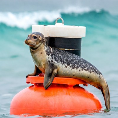 Harbor Seal on Red Buoy