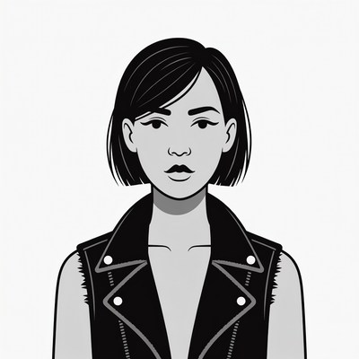 Asian woman in leather vest illustration
