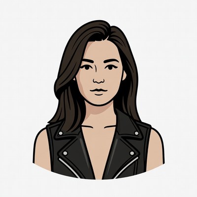 Asian woman in leather vest