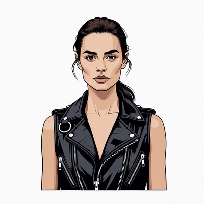 Woman in black leather vest