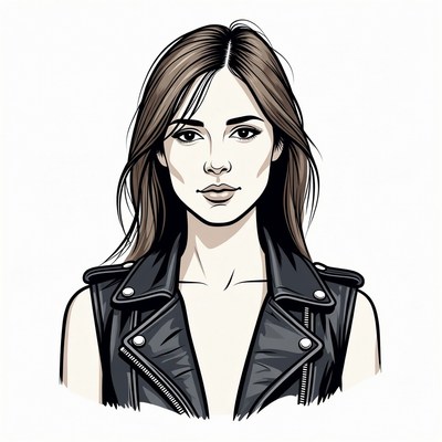 Woman in leather vest illustration