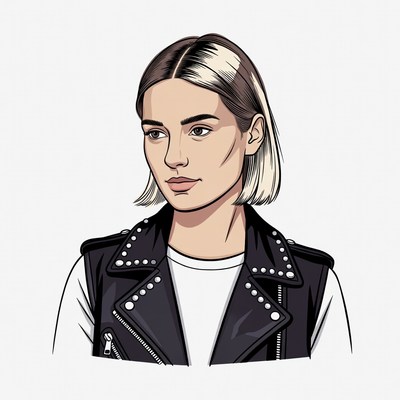 Woman in studded leather vest