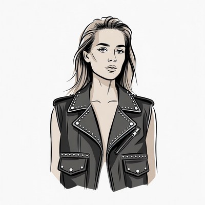 Woman in studded leather vest